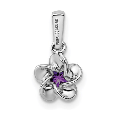Sterling Silver Rhodium-plated Floral Amethyst Pendant, 16 x 3.4mm