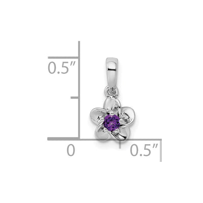 Sterling Silver Rhodium-plated Floral Amethyst Pendant, 16 x 3.4mm