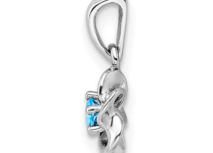 Sterling Silver Rhodium-plated Floral Blue Topaz Pendant (Style QBPD30BT)