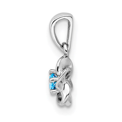 Sterling Silver Rhodium-plated Floral Blue Topaz Pendant, 16 x 3.4mm