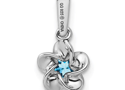 Sterling Silver Rhodium-plated Floral Blue Topaz Pendant (Style QBPD30BT)