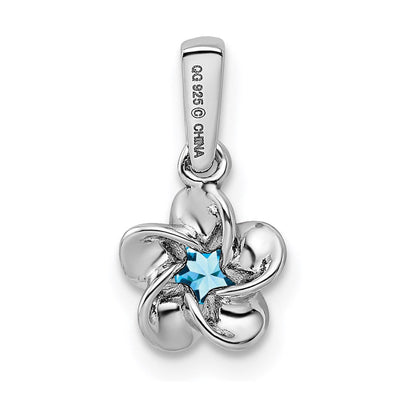 Sterling Silver Rhodium-plated Floral Blue Topaz Pendant, 16 x 3.4mm