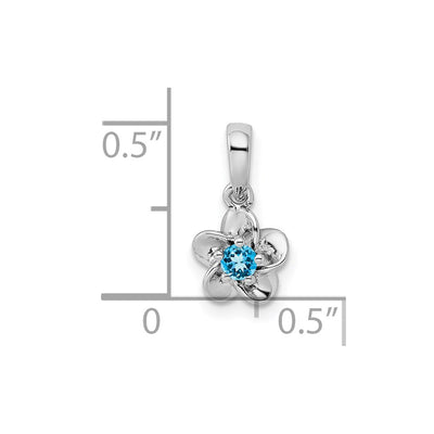 Sterling Silver Rhodium-plated Floral Blue Topaz Pendant, 16 x 3.4mm