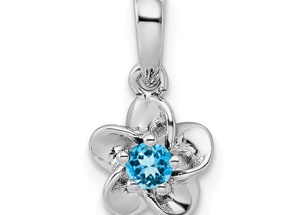Sterling Silver Rhodium-plated Floral Blue Topaz Pendant (Style QBPD30BT)