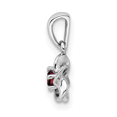 Sterling Silver Rhodium-plated Floral Garnet Pendant, 16 x 3.4mm