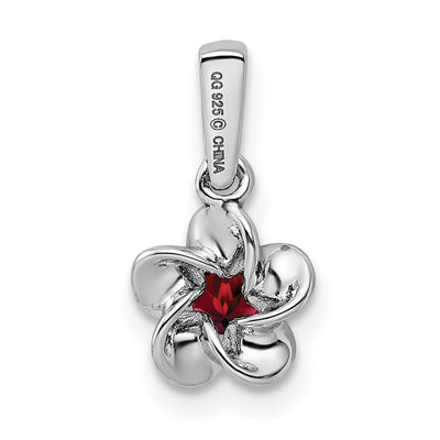 Sterling Silver Rhodium-plated Floral Garnet Pendant, 16 x 3.4mm