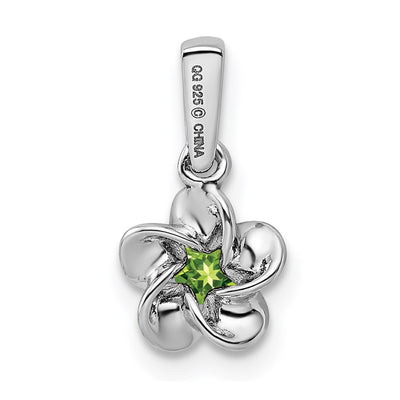 Sterling Silver Rhodium-plated Floral Peridot Pendant, 16 x 3.4mm