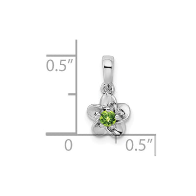 Sterling Silver Rhodium-plated Floral Peridot Pendant, 16 x 3.4mm