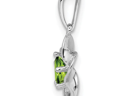 Sterling Silver Rhodium-plated Floral Peridot Pendant (Style QBPD31AUG)