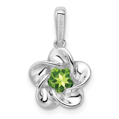 Sterling Silver Rhodium-plated Floral Peridot Pendant, 20 x 4.45mm
