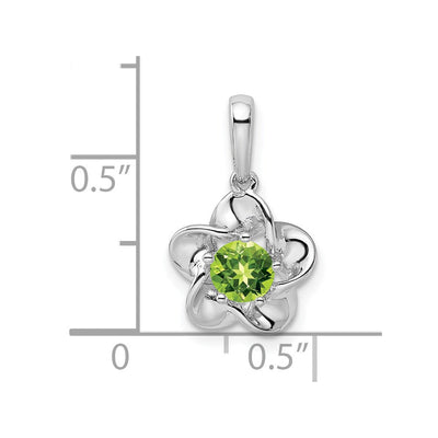 Sterling Silver Rhodium-plated Floral Peridot Pendant, 20 x 4.45mm