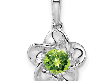 Sterling Silver Rhodium-plated Floral Peridot Pendant (Style QBPD31AUG)