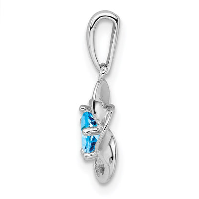Sterling Silver Rhodium-plated Floral Blue Topaz Pendant, 20 x 4.45mm