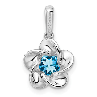 Sterling Silver Rhodium-plated Floral Blue Topaz Pendant, 20 x 4.45mm