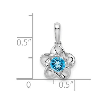 Sterling Silver Rhodium-plated Floral Blue Topaz Pendant, 20 x 4.45mm