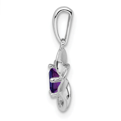Sterling Silver Rhodium-plated Floral Amethyst Pendant, 20 x 4.45mm