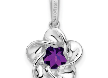 Sterling Silver Rhodium-plated Floral Amethyst Pendant (Style QBPD31FEB)