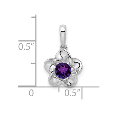 Sterling Silver Rhodium-plated Floral Amethyst Pendant, 20 x 4.45mm