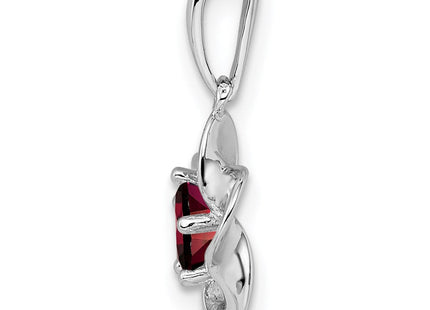 Sterling Silver Rhodium-plated Floral Garnet Pendant (Style QBPD31JAN)