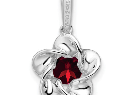 Sterling Silver Rhodium-plated Floral Garnet Pendant (Style QBPD31JAN)