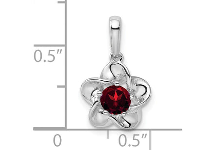 Sterling Silver Rhodium-plated Floral Garnet Pendant (Style QBPD31JAN)