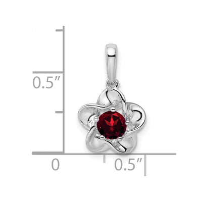 Sterling Silver Rhodium-plated Floral Garnet Pendant, 20 x 4.45mm