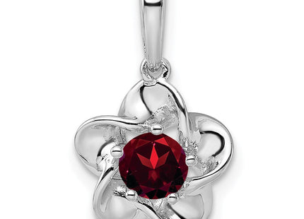 Sterling Silver Rhodium-plated Floral Garnet Pendant (Style QBPD31JAN)