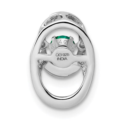 Sterling Silver Rhodium Created Emerald Birthstone Vibrant Chain Slide