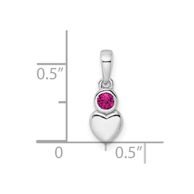 Sterling Silver Rhodium-plated Polished Created Ruby Heart Pendant