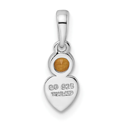 Sterling Silver Rhodium-plated Polished Citrine Heart Pendant