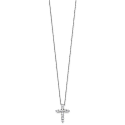 SS RH-plated CZ April Birthstone Cross 16in w/2in ext Necklace