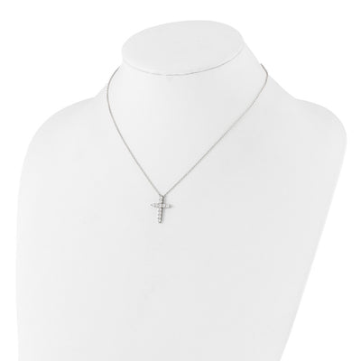 SS RH-plated CZ April Birthstone Cross 16in w/2in ext Necklace