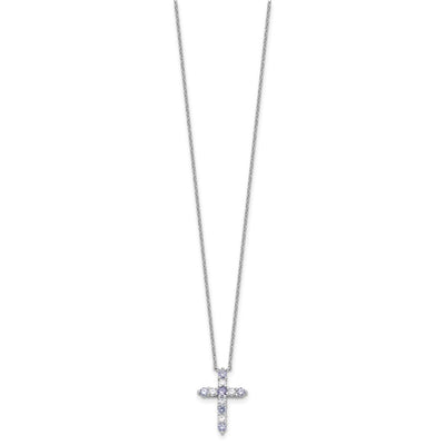 SS RH-plated Lt Purple CZ June Birthstone Cross w/2in ext Necklace