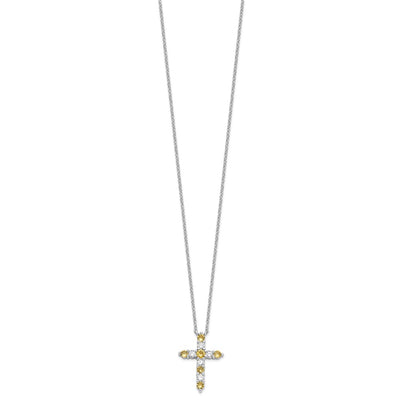 SS RH-plated Yellow CZ Nov Birthstone Cross w/2in ext Necklace