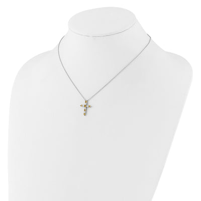 SS RH-plated Yellow CZ Nov Birthstone Cross w/2in ext Necklace