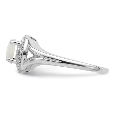 Sterling Silver Rhodium-plated Diam. & Created Opal Ring