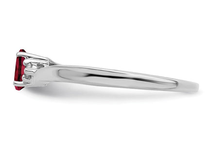 Sterling Silver Rhod-plated Created Ruby/Diamond Birthstone Ring