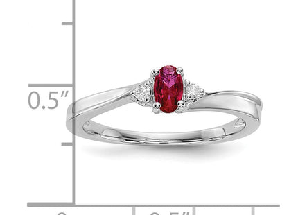 Sterling Silver Rhod-plated Created Ruby/Diamond Birthstone Ring