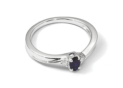 Sterling Silver Rhodium Diamond/Created Blue Sapphire Birthstone Ring