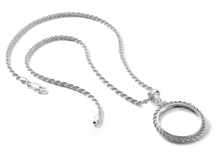 Wideband Distinguished Coin Jewelry Sterling Silver Polished Rope 26.4 x Susan B. Anthony Screw Top Coin Bezel Pendant
