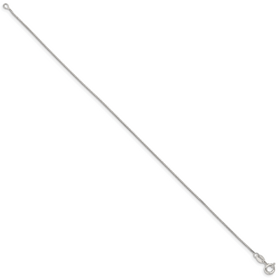 Sterling Silver Box Chain Anklet, 9 x 0.8mm