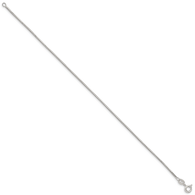 Sterling Silver Box Chain Anklet, 10 x 1.1mm