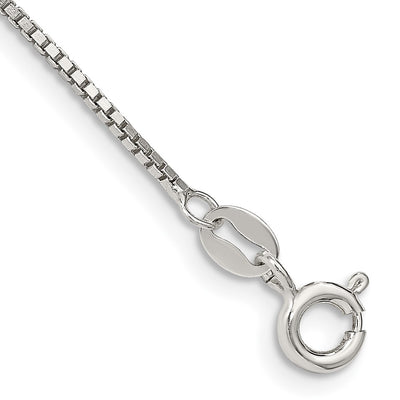 Sterling Silver Box Chain Anklet, 10 x 1.1mm