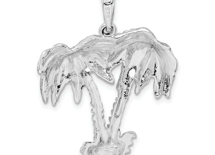 De-Ani Sterling Silver Rhodium-Plated Polished and Textured Double Palm Tree Pendant