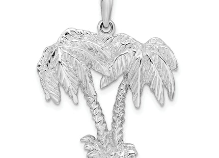 De-Ani Sterling Silver Rhodium-Plated Polished and Textured Double Palm Tree Pendant