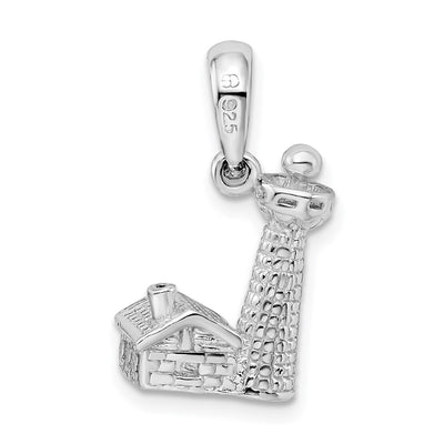 De-Ani Sterling Silver Rhodium-Plated Polished and Textured 3D Lighthouse Pendant