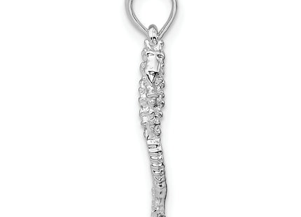 De-Ani Sterling Silver Rhodium-Plated Polished and Textured 3D Sea Horse Pendant