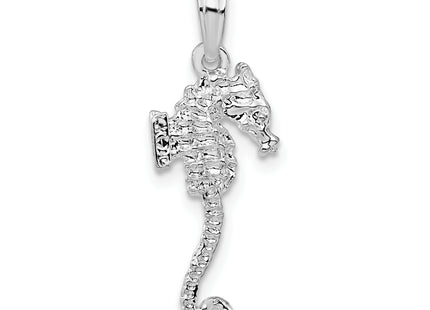 De-Ani Sterling Silver Rhodium-Plated Polished and Textured 3D Sea Horse Pendant