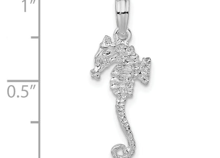 De-Ani Sterling Silver Rhodium-Plated Polished and Textured 3D Sea Horse Pendant