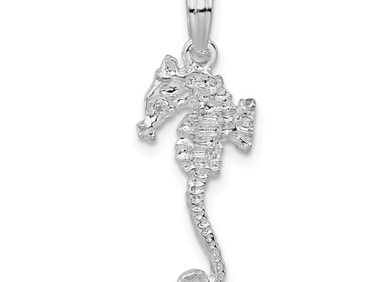 De-Ani Sterling Silver Rhodium-Plated Polished and Textured 3D Sea Horse Pendant